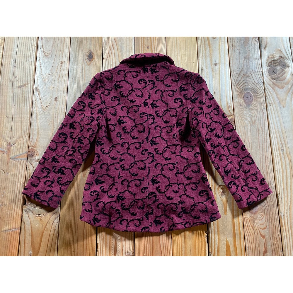 Pendleton Petite M Blazer Jacket Burgundy Black Scroll Wool Blend Shawl Collar - Picture 2 of 8